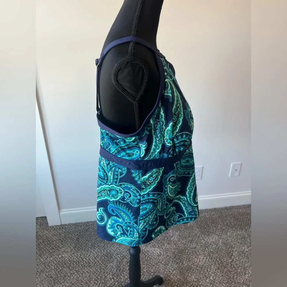 Lands' End blue and turquoise paisley tankini top halter neck Size 16 DDD